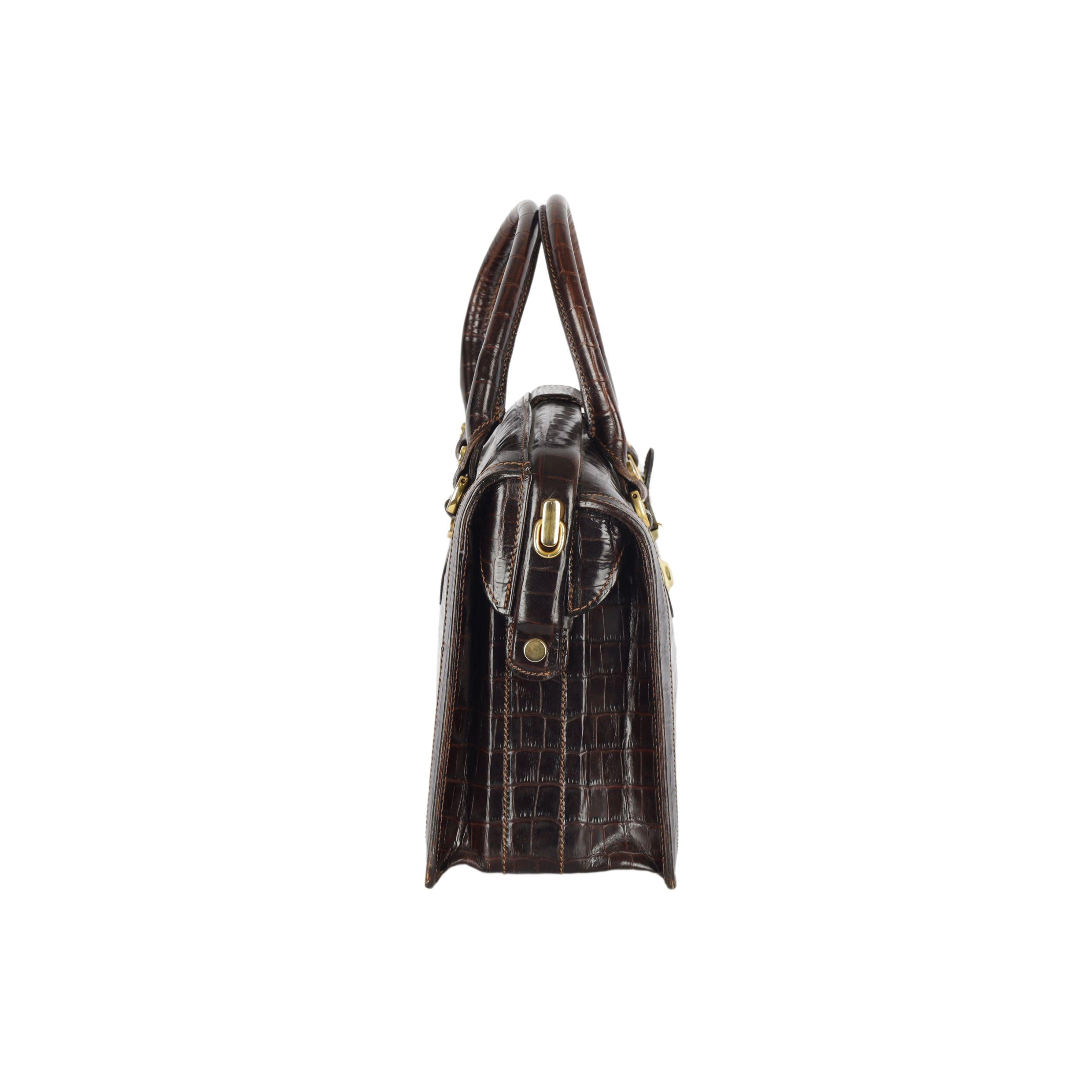 Black Vintage Croc Embossed Leather Doctor Bag - '00s For Sale