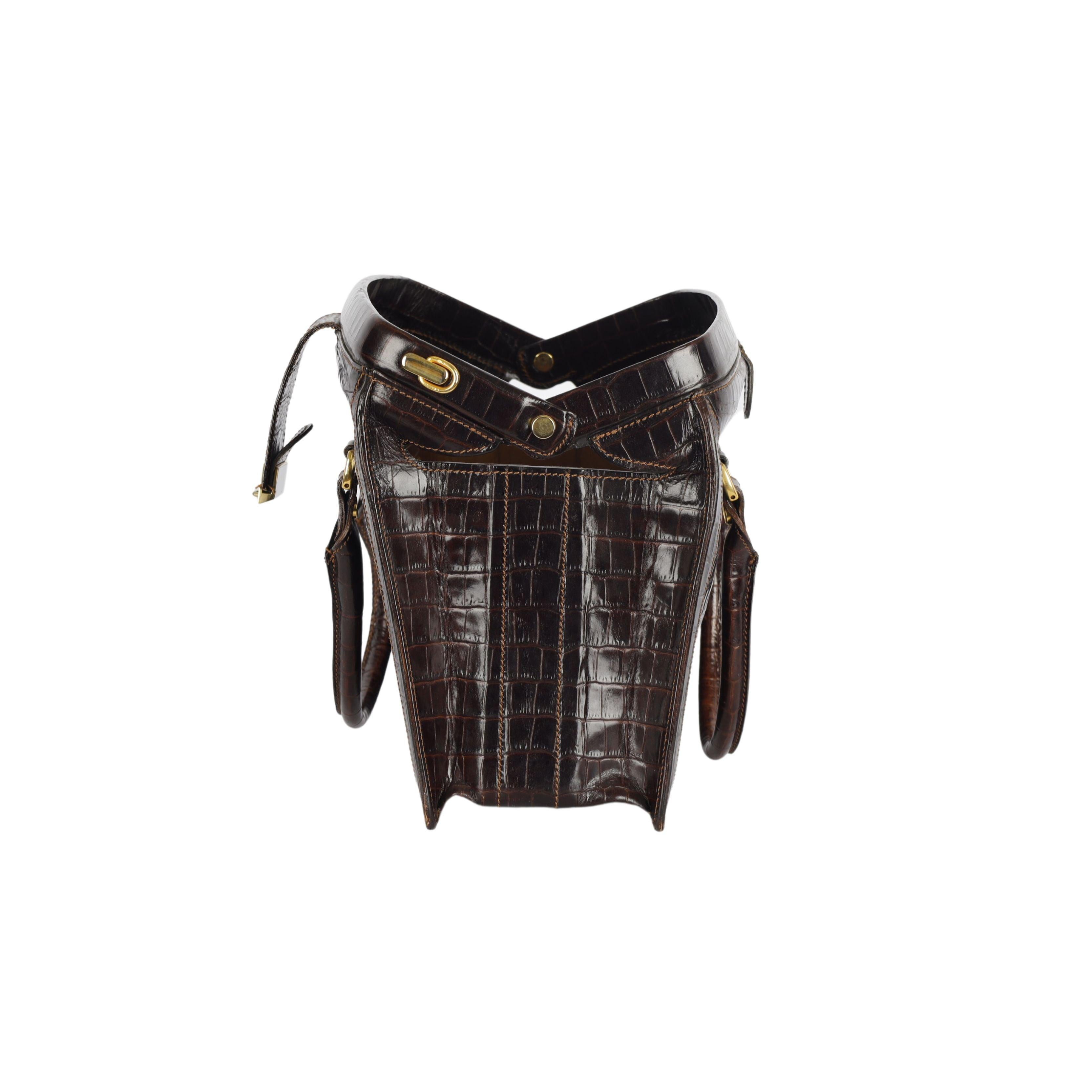 Vintage Croc Embossed Leather Doctor Bag - '00s In Fair Condition For Sale In Milano, IT