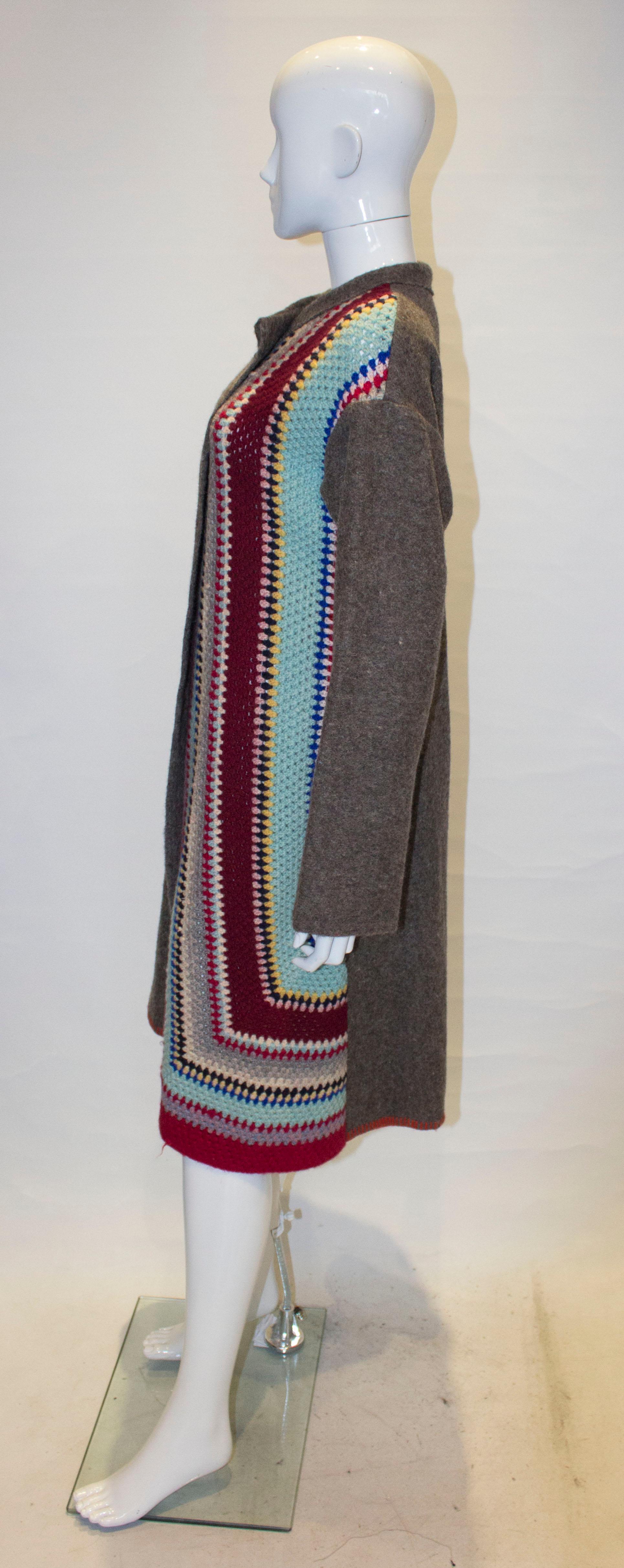 Women's  Vintage Crochet and Wool Long Jacket For Sale