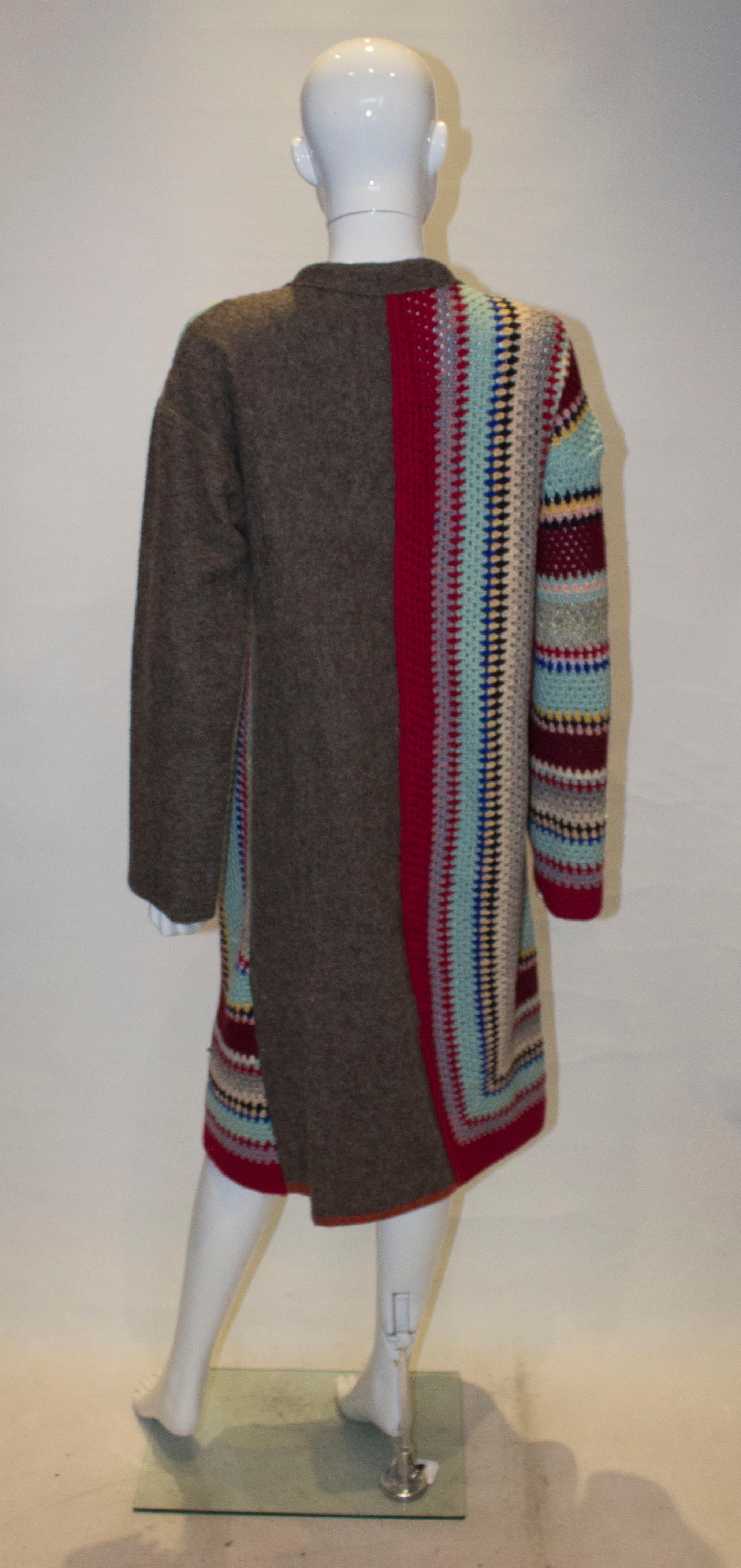  Vintage Crochet and Wool Long Jacket For Sale 1