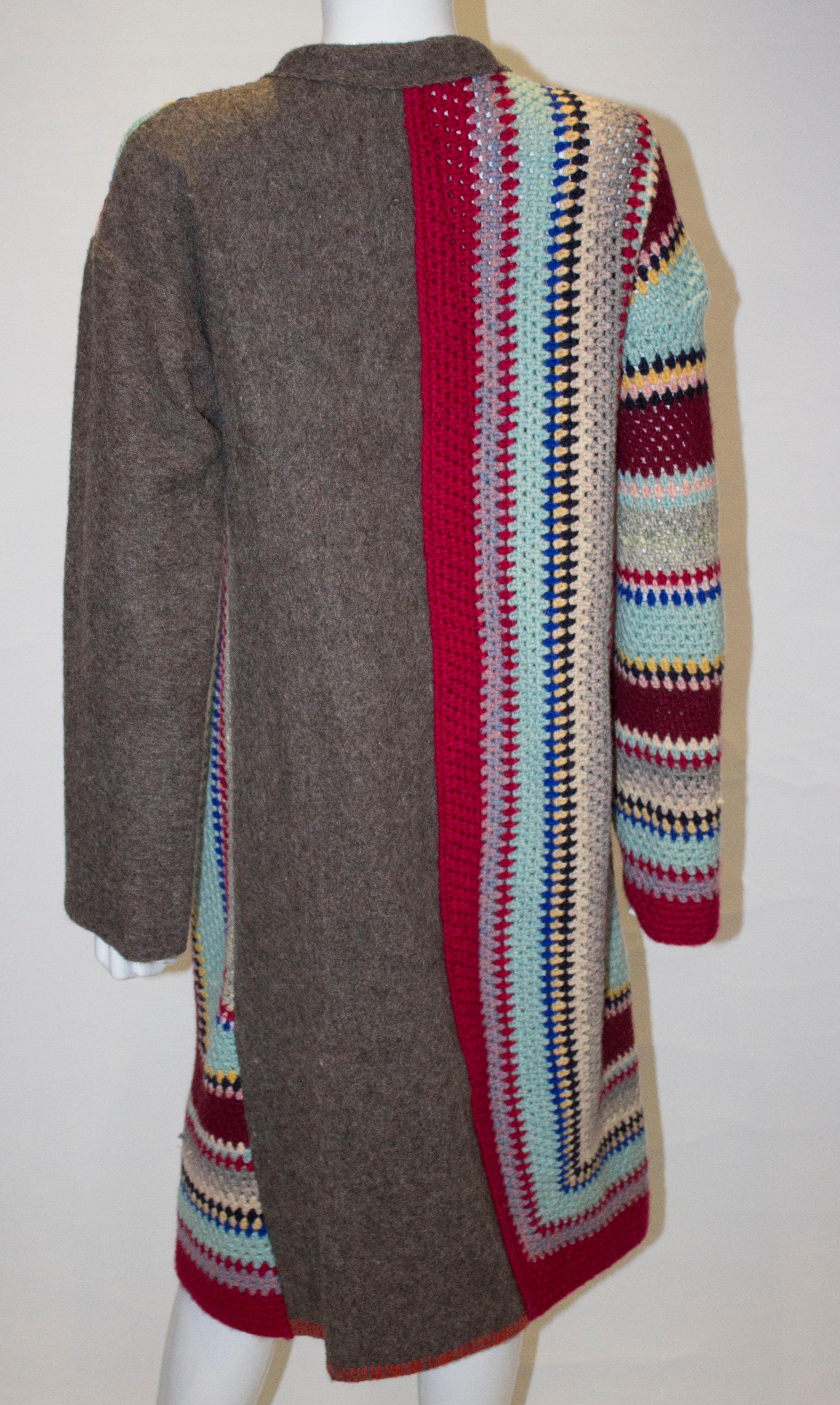 Vintage Crochet and Wool Long Jacket For Sale 2