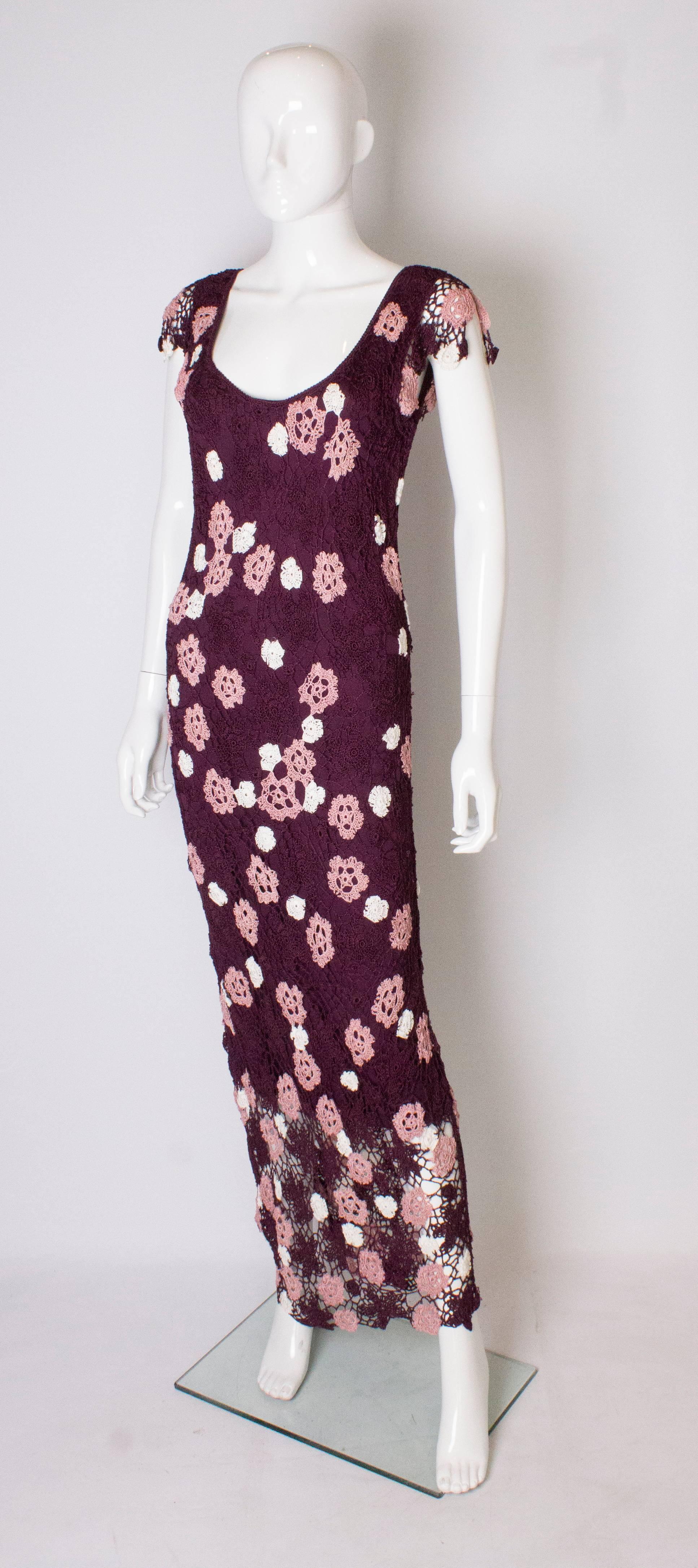 Black Vintage Crochet Bias Cut Long Dress