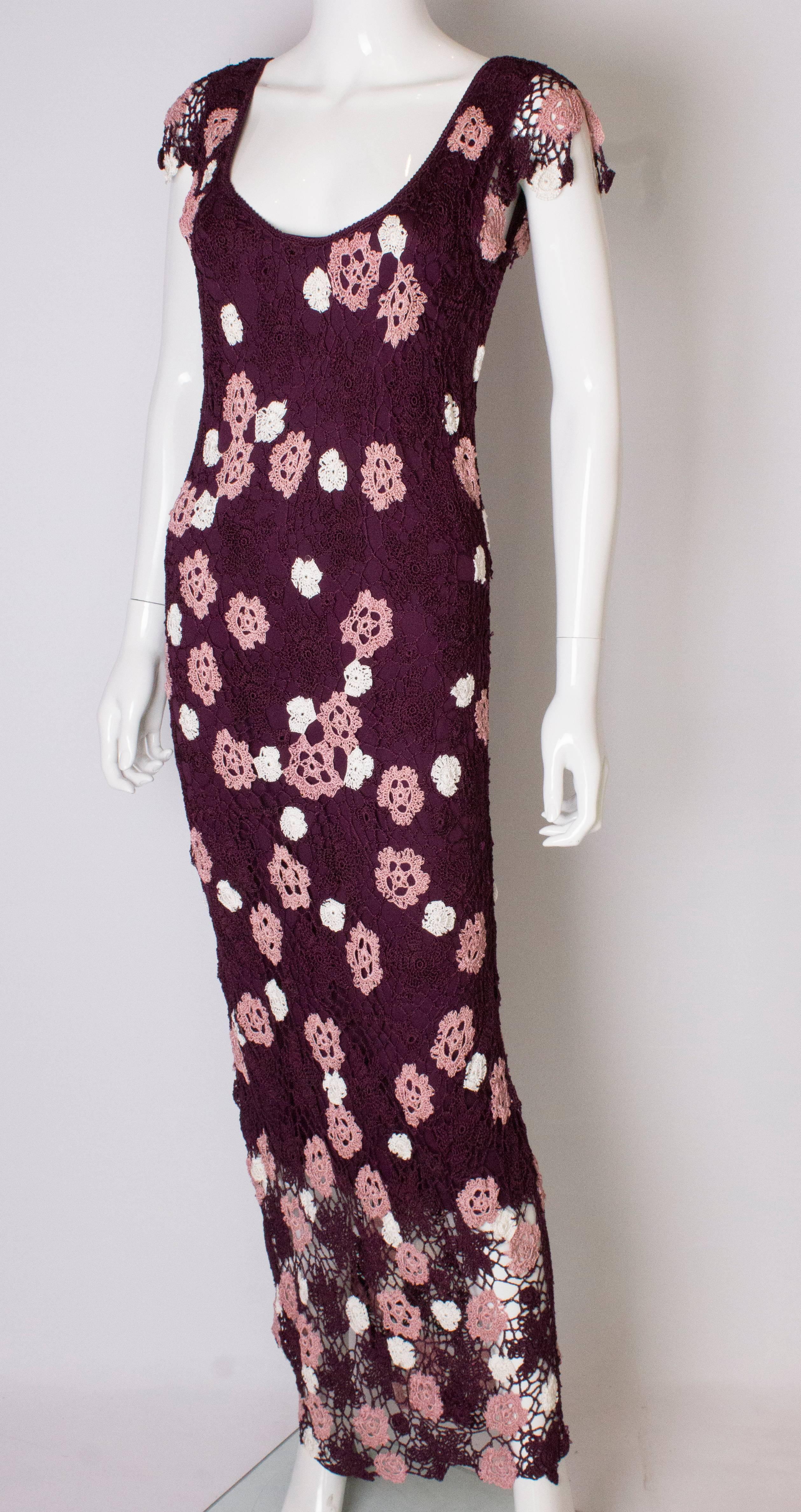 Vintage Crochet Bias Cut Long Dress In Good Condition In London, GB