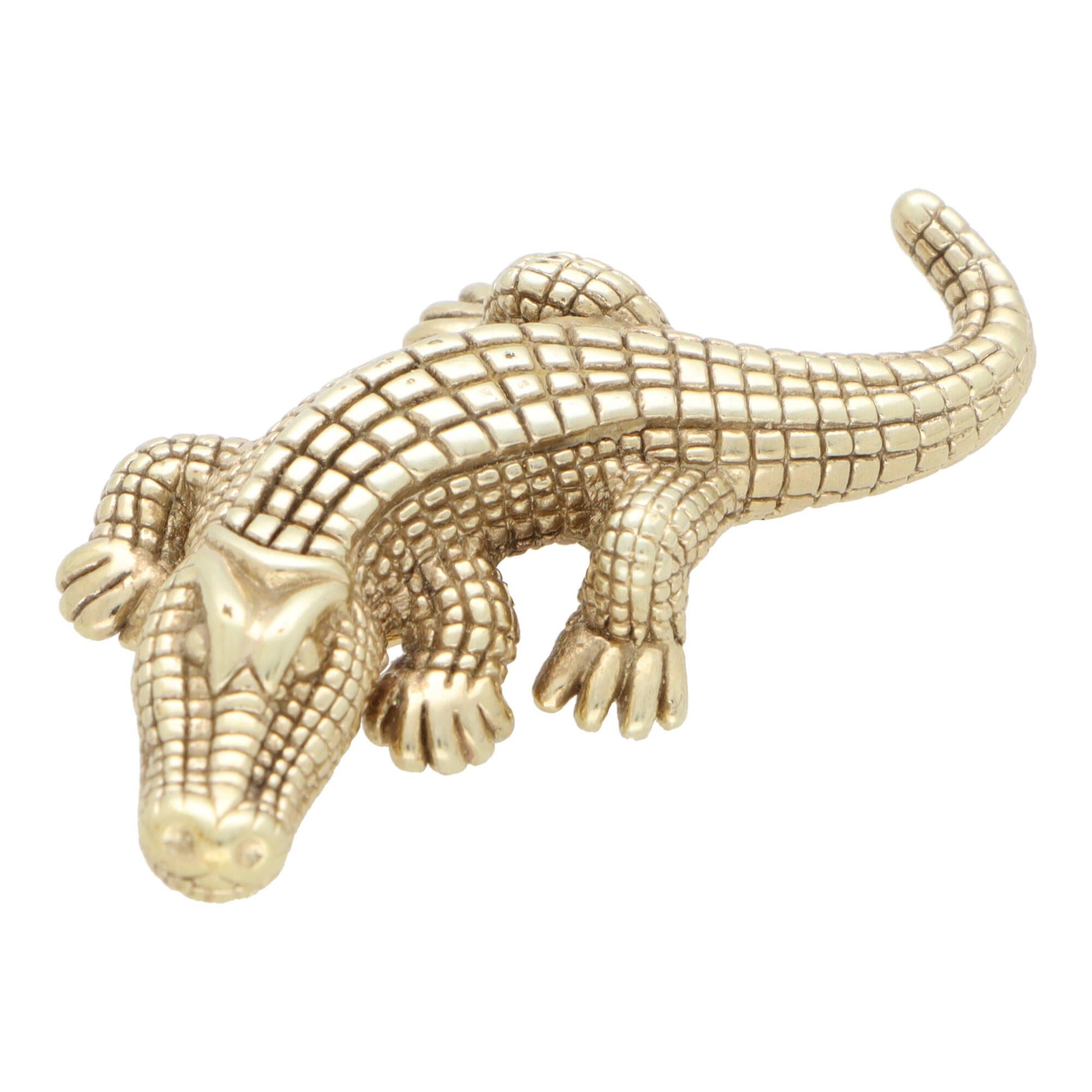 Vintage Crocodile Brooch in 14k Yellow Gold In Excellent Condition In London, GB