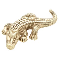 Broche vintage en or jaune 14 carats et crocodile