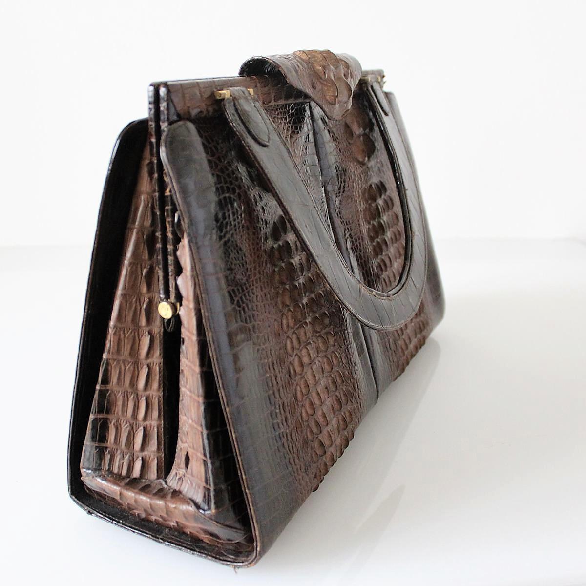 Black Vintage Crocodile Handbag For Sale