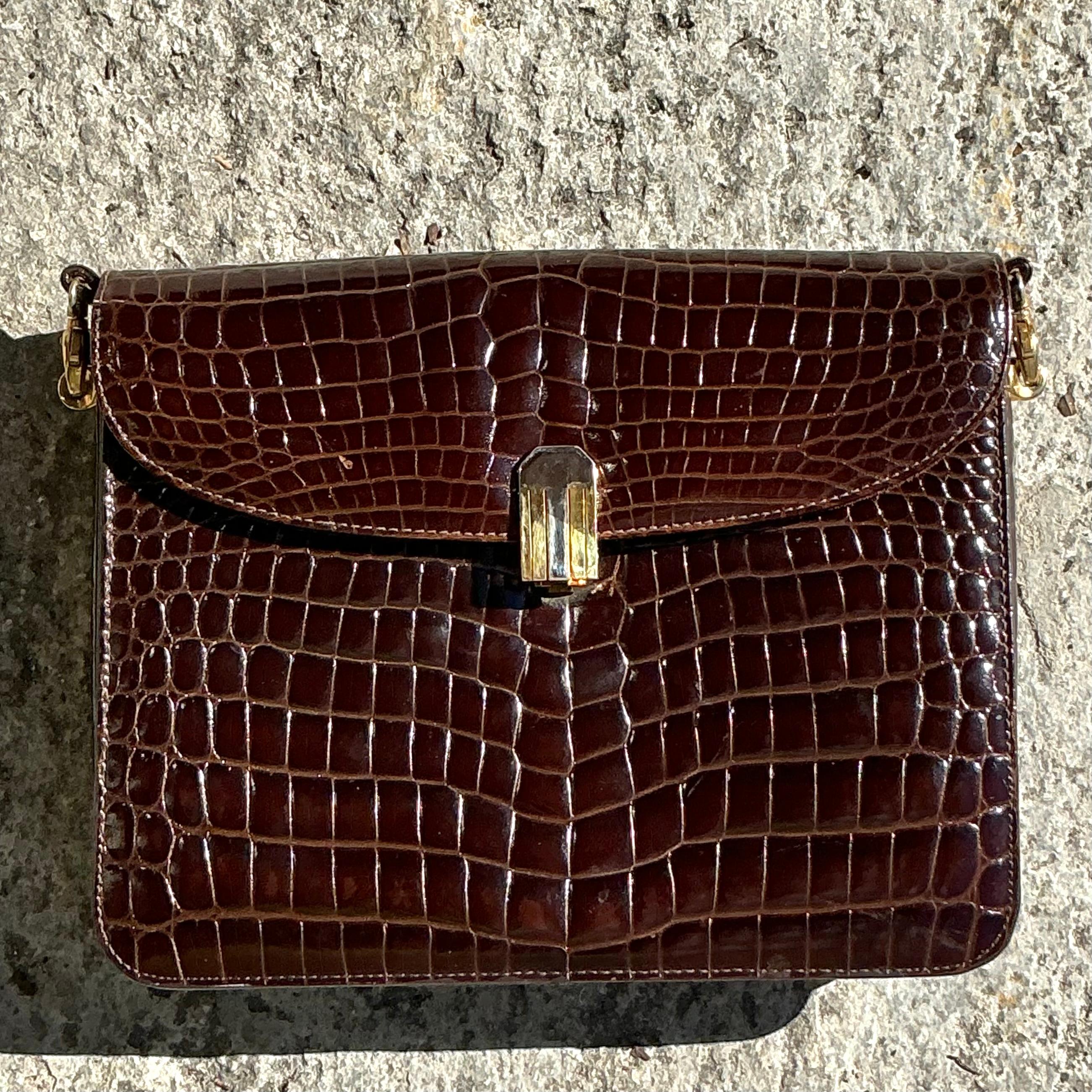 Black Vintage Crocodile Shoulder Bag For Sale
