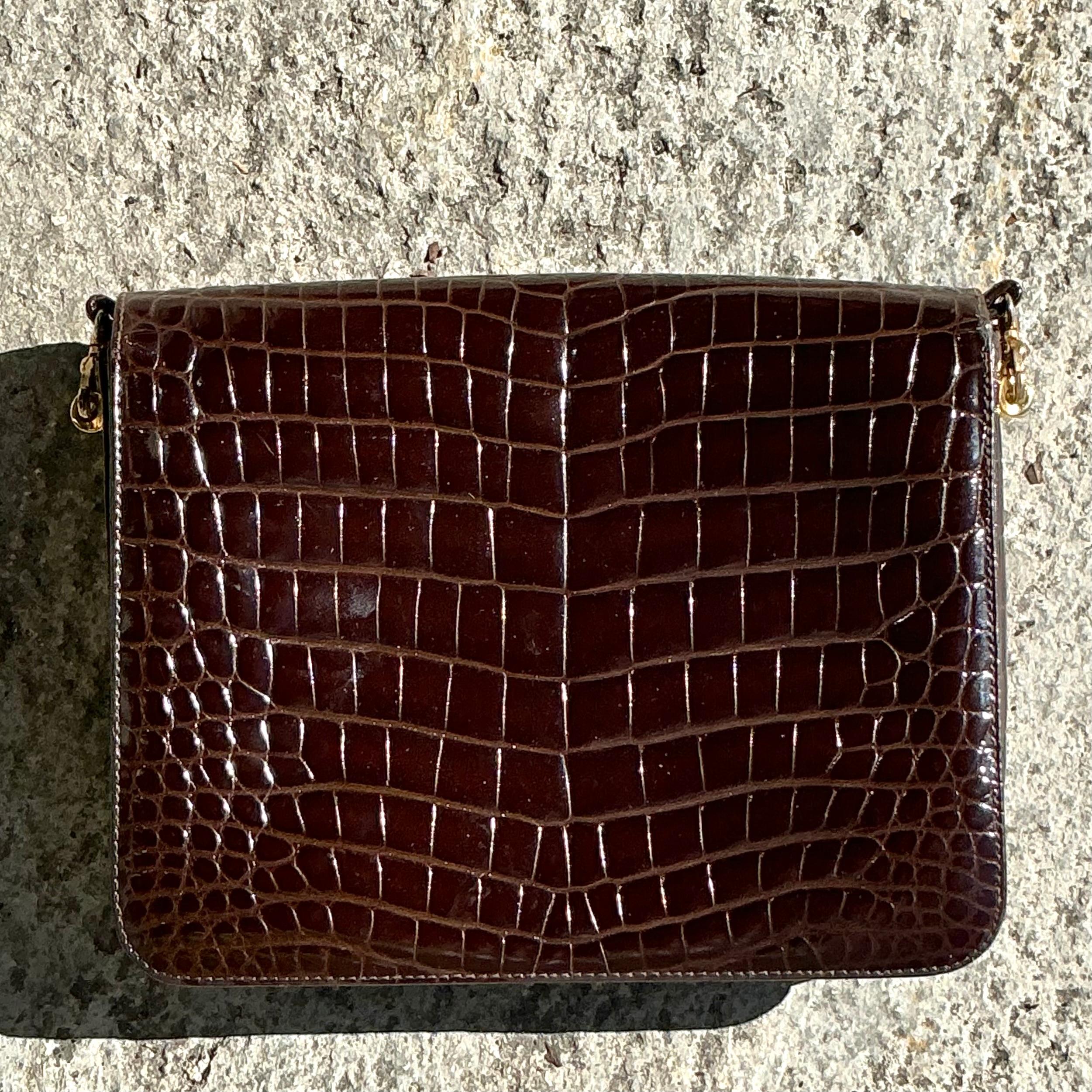 Vintage Crocodile Shoulder Bag In Good Condition For Sale In Lake Worth Beach, FL