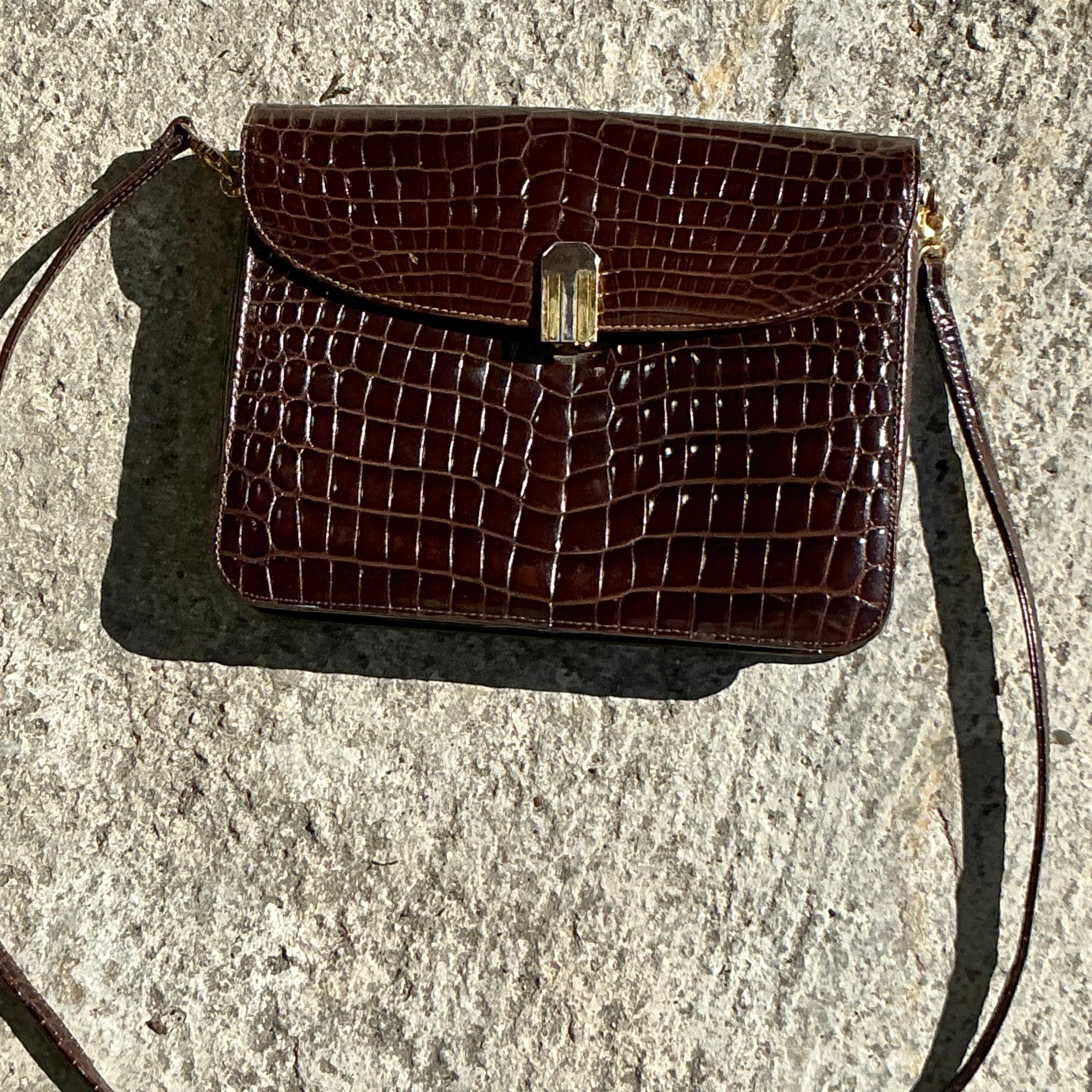 Women's or Men's Vintage Crocodile Shoulder Bag For Sale
