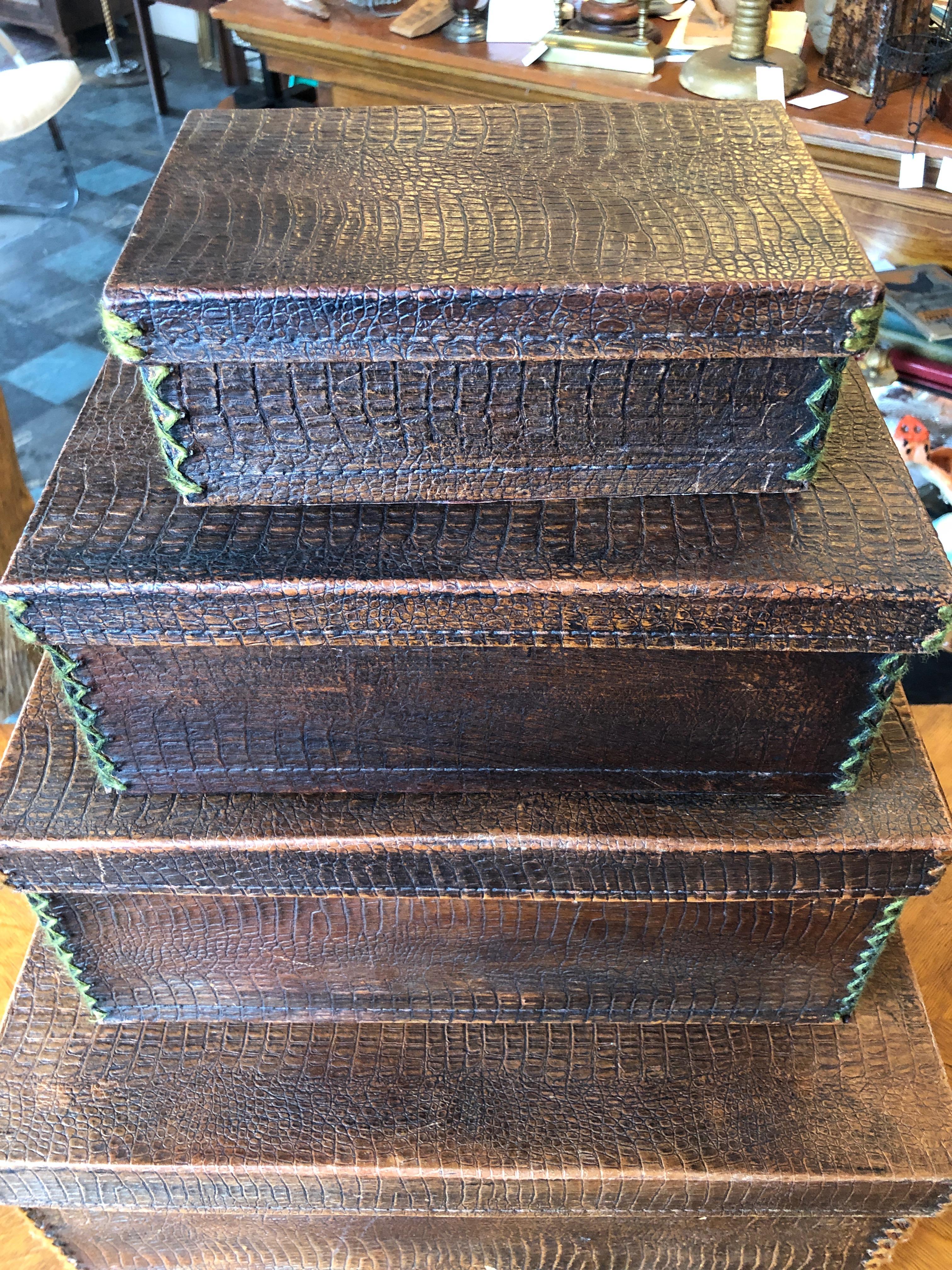 Unknown Vintage Crocodile Skin Nesting Boxes For Sale