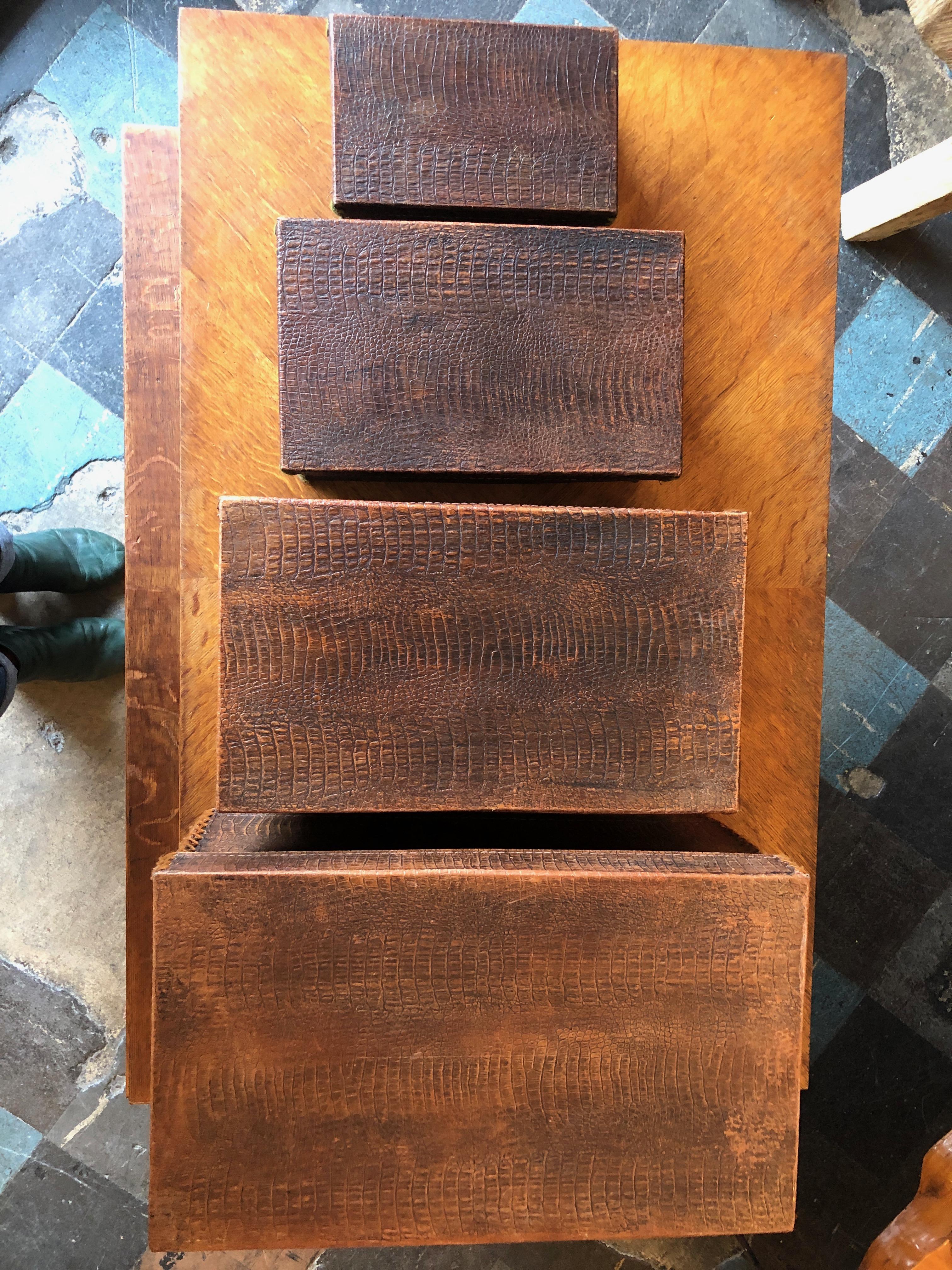 Vintage Crocodile Skin Nesting Boxes In Good Condition For Sale In Seattle, WA