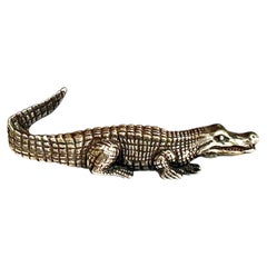 Pince à cravate vintage en forme de crocodile, en argent sterling 925