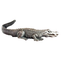 Pince à cravate vintage en forme de crocodile, en argent sterling 925