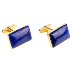 Vintage Cropp & Farr Cufflinks in 18 Carat Gold and Lapis Lazuli, English 1971