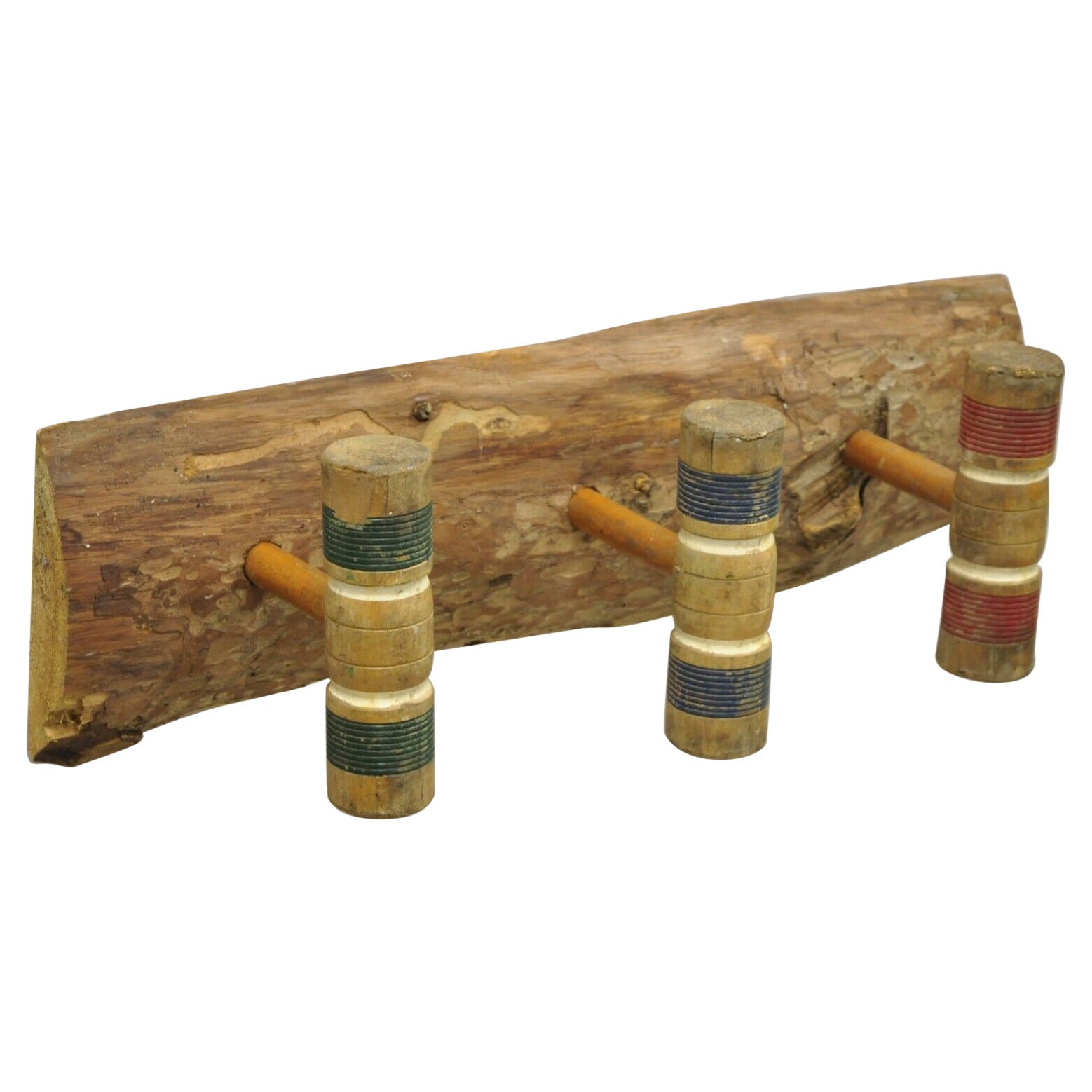 Vintage Croquet Mallet Repurposed Wall Hook Hat Rack Shelf Holder For Sale