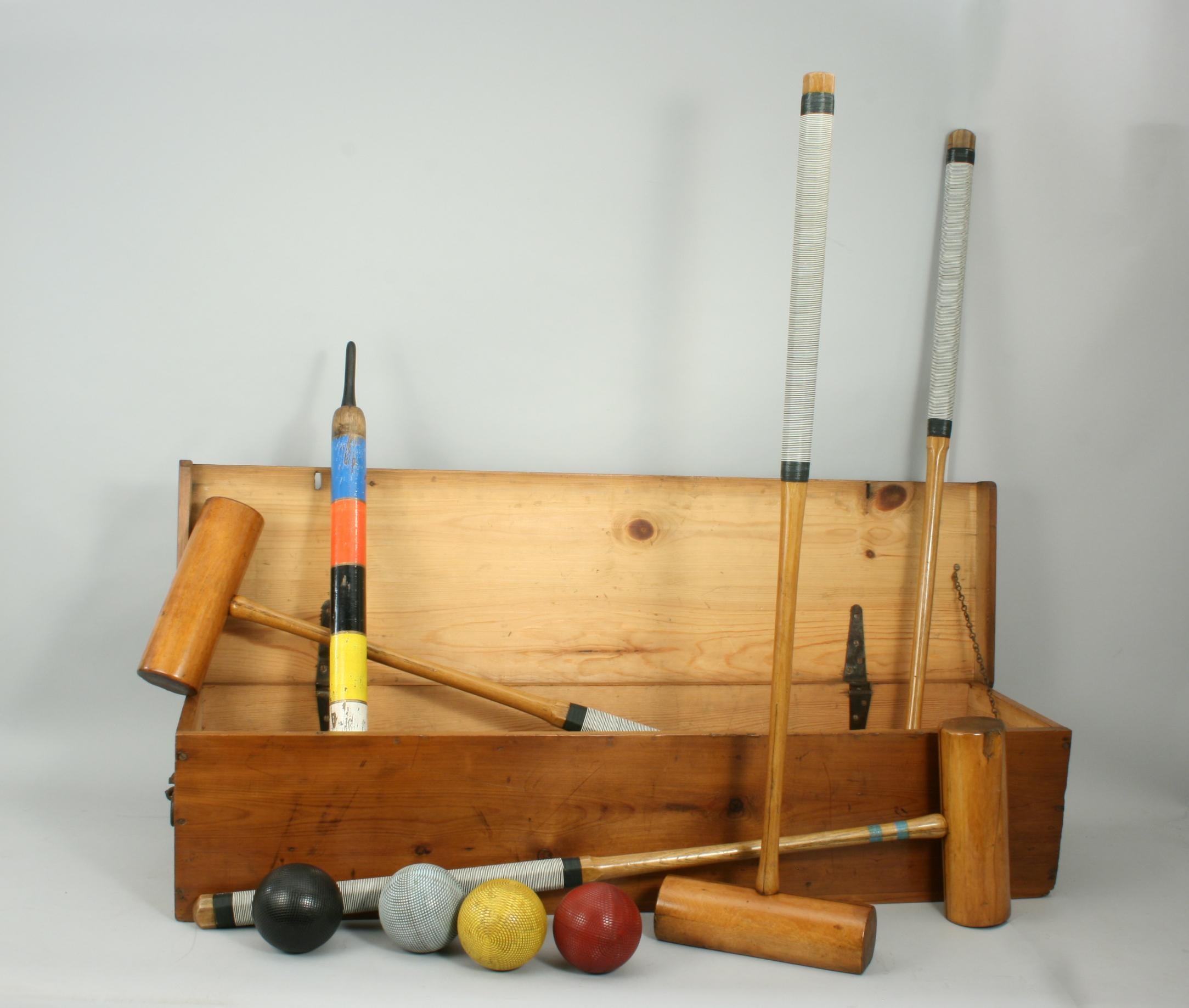 Sporting Art Vintage Croquet Set in Pine Box, Jaques, London, Army and Navy Co-Op Society Ltd