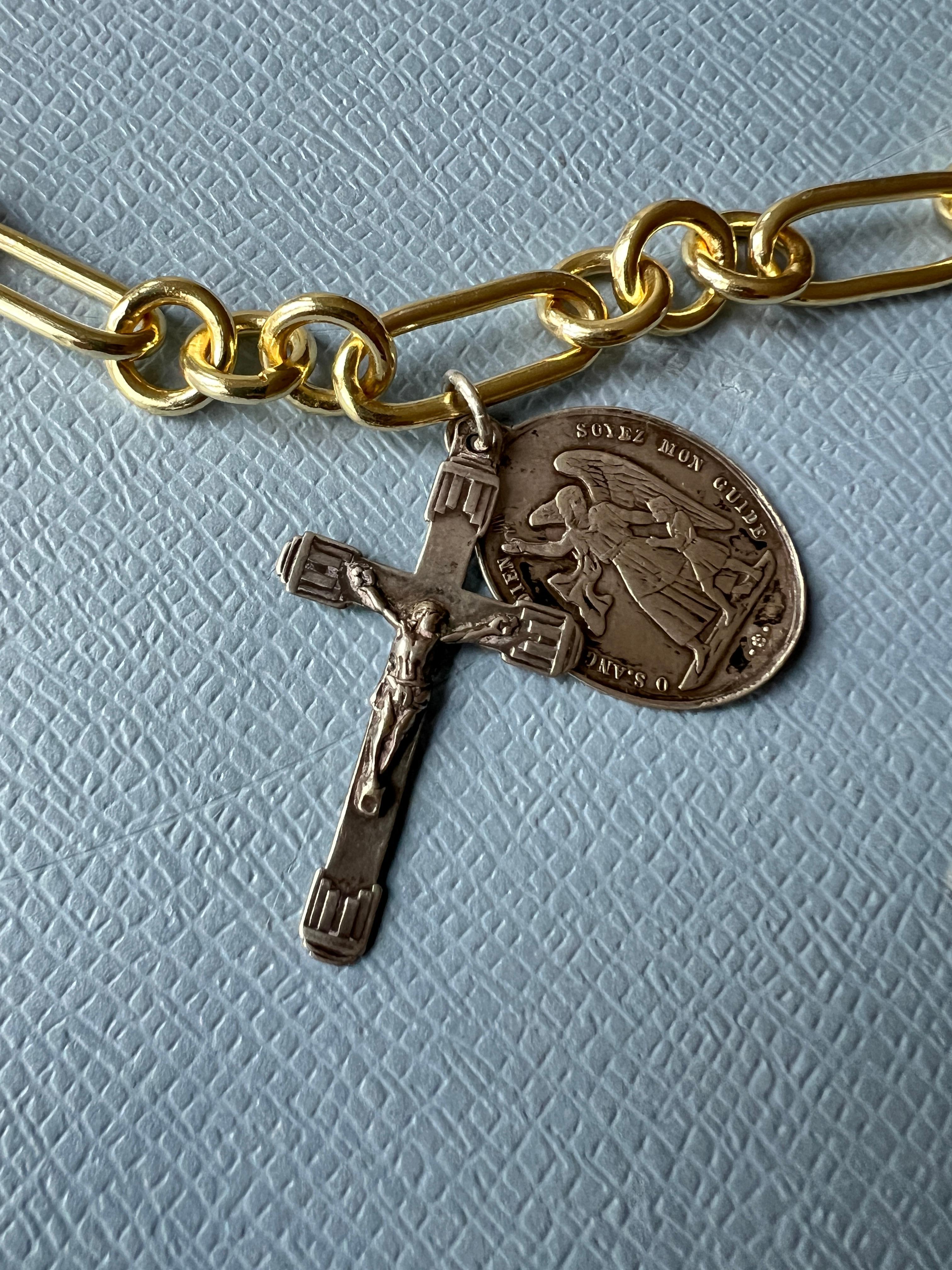 Vintage Cross  Angel Medal Chunky Chain Choker Necklace Silver Gold Plated 3