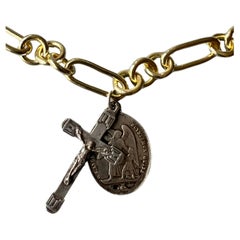 Vintage-Kreuz Engel Medaille Chunky Chain Choker Halskette Silber vergoldet