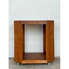 Vintage Cross Hatched Pretzel Rattan Bar Cart