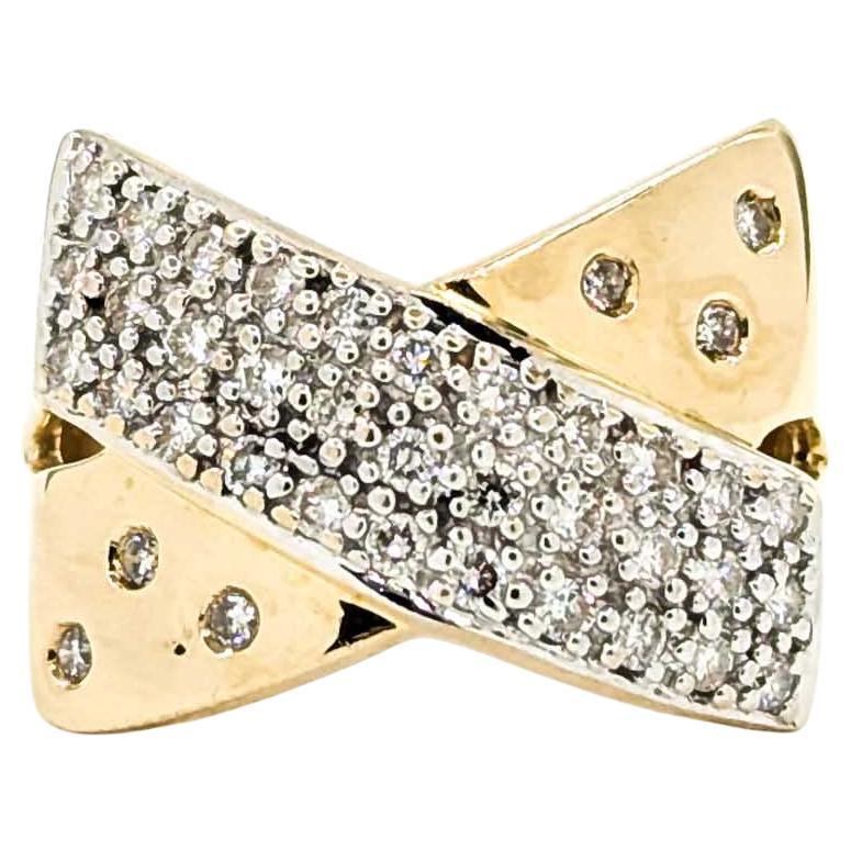 Vintage Crossover Diamond Ring in 14k Yellow Gold For Sale