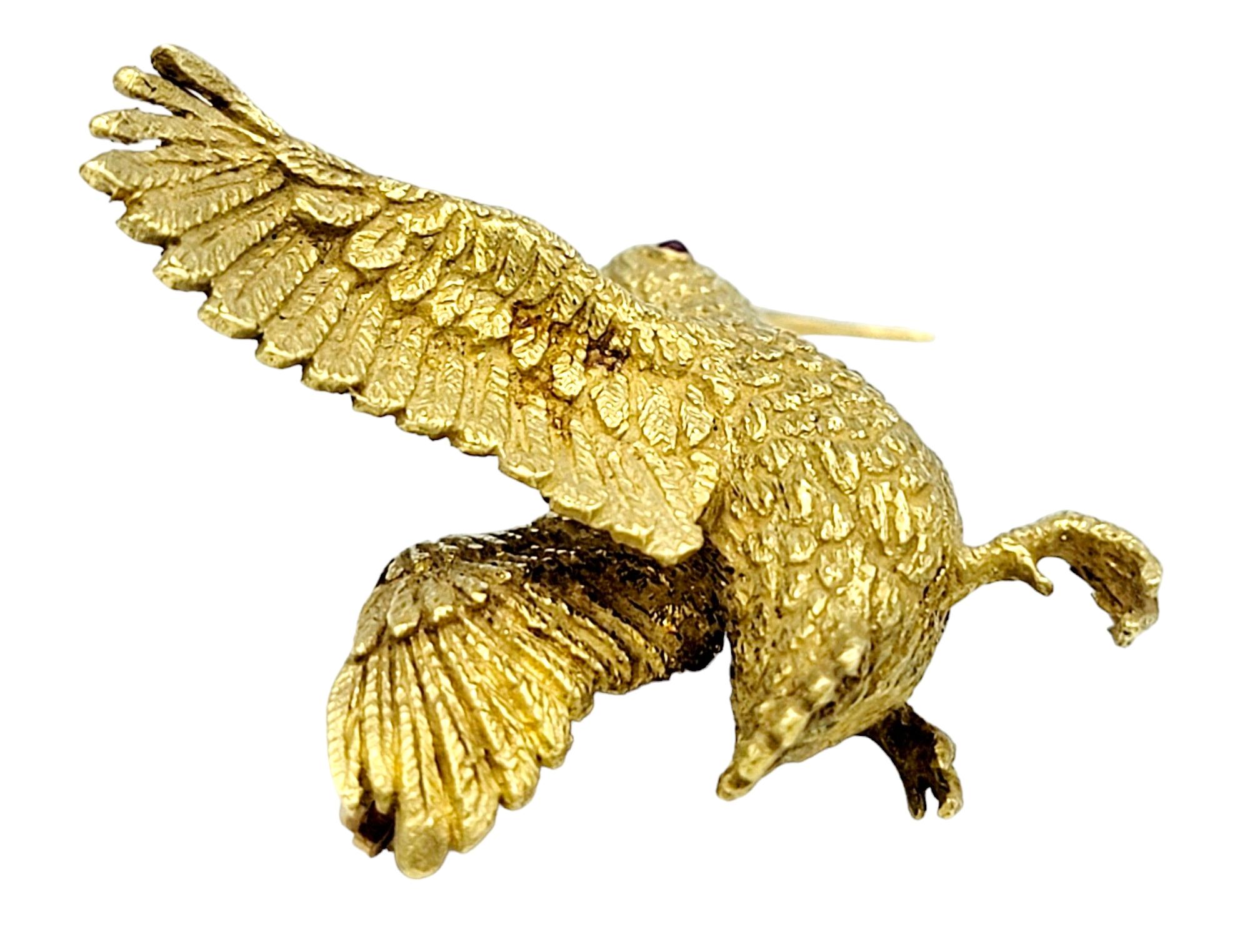Contemporary Vintage Crossroads of Sport Hummingbird Brooch with Ruby Eye in 18 Karat Gold  For Sale