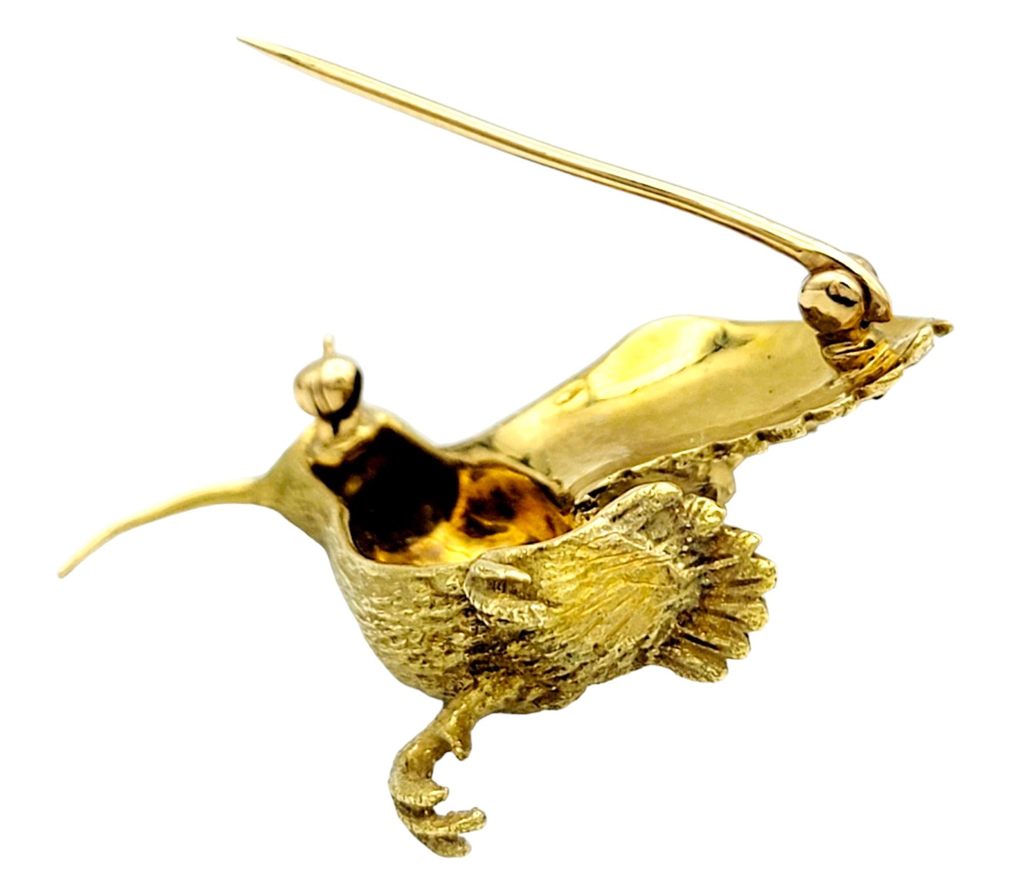 Women's or Men's Vintage Crossroads of Sport Hummingbird Brooch with Ruby Eye in 18 Karat Gold  For Sale