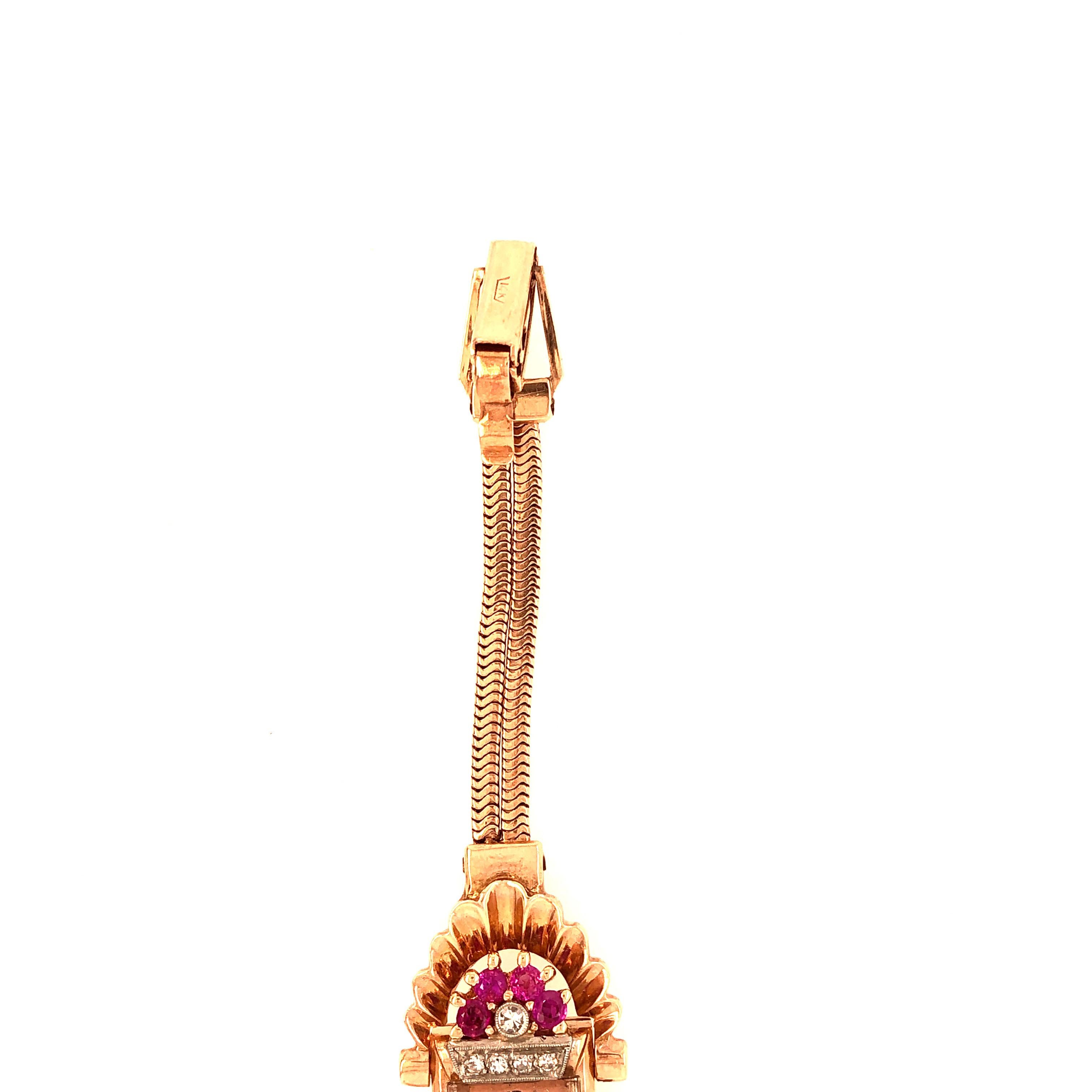 Art Deco Vintage Croton Ladies 14 Karat Gold Wristwatch 9 Total Diamonds For Sale