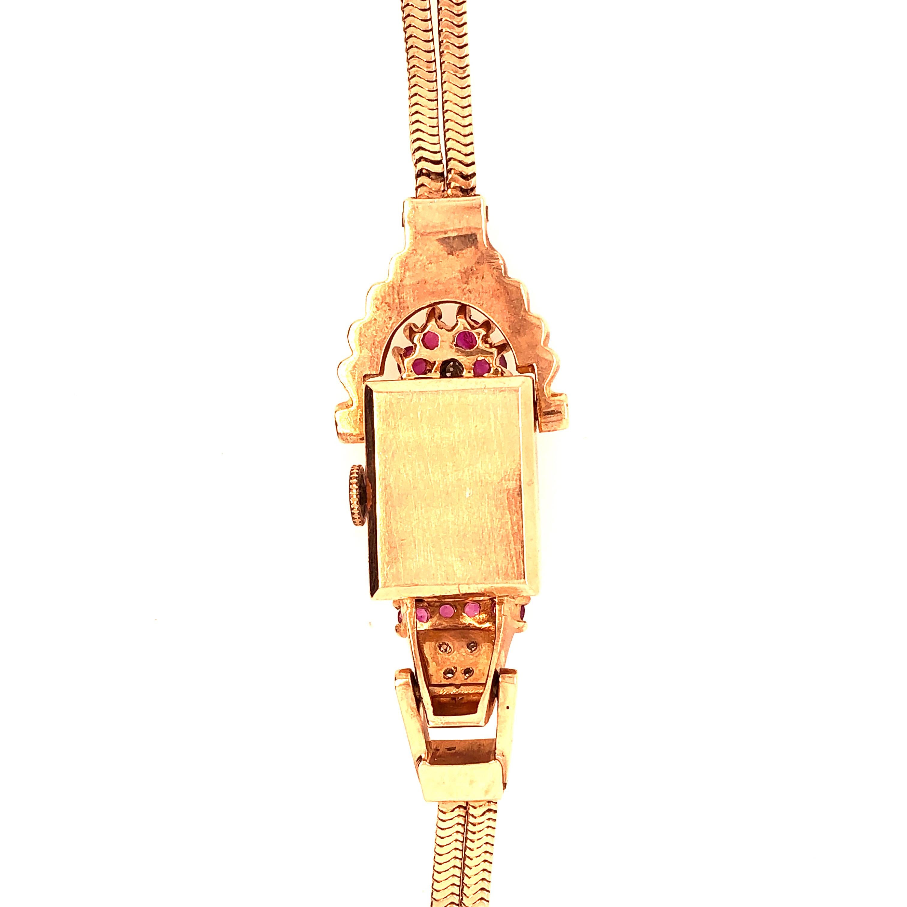 Vintage Croton Damen 14 Karat Gold Armbanduhr 9 Gesamtdiamanten im Angebot 2
