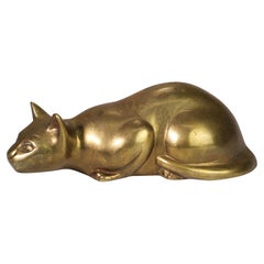Vintage Crouching Hunting Brass Cat Figurine