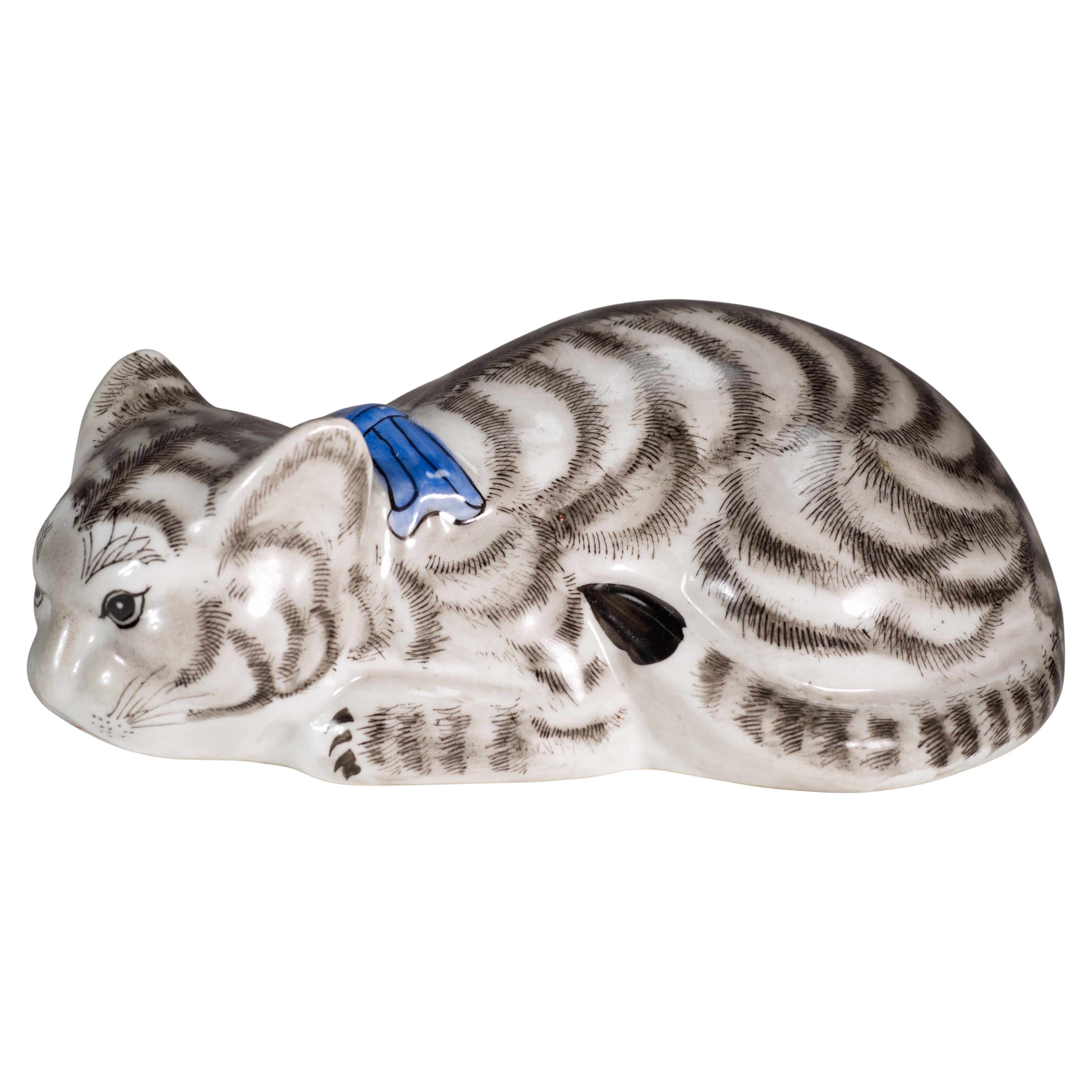 Figurine de chat en céramique de chasse, peinte à la main