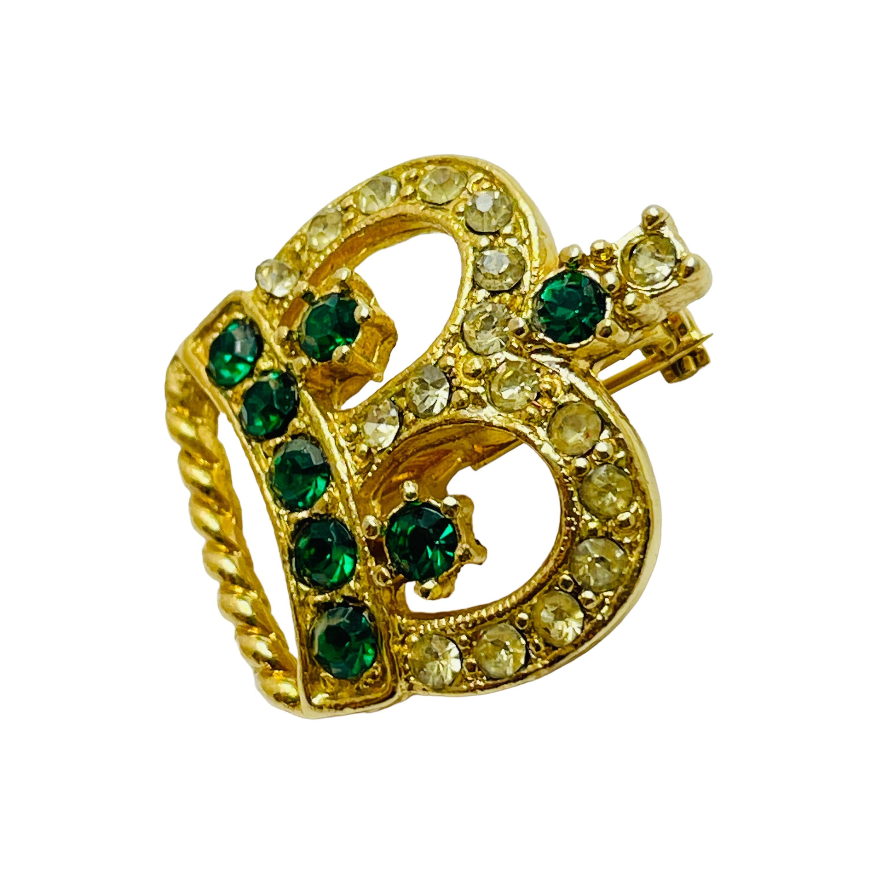 De las mujeres Corona vintage oro esmeralda strass broche de diseño en venta