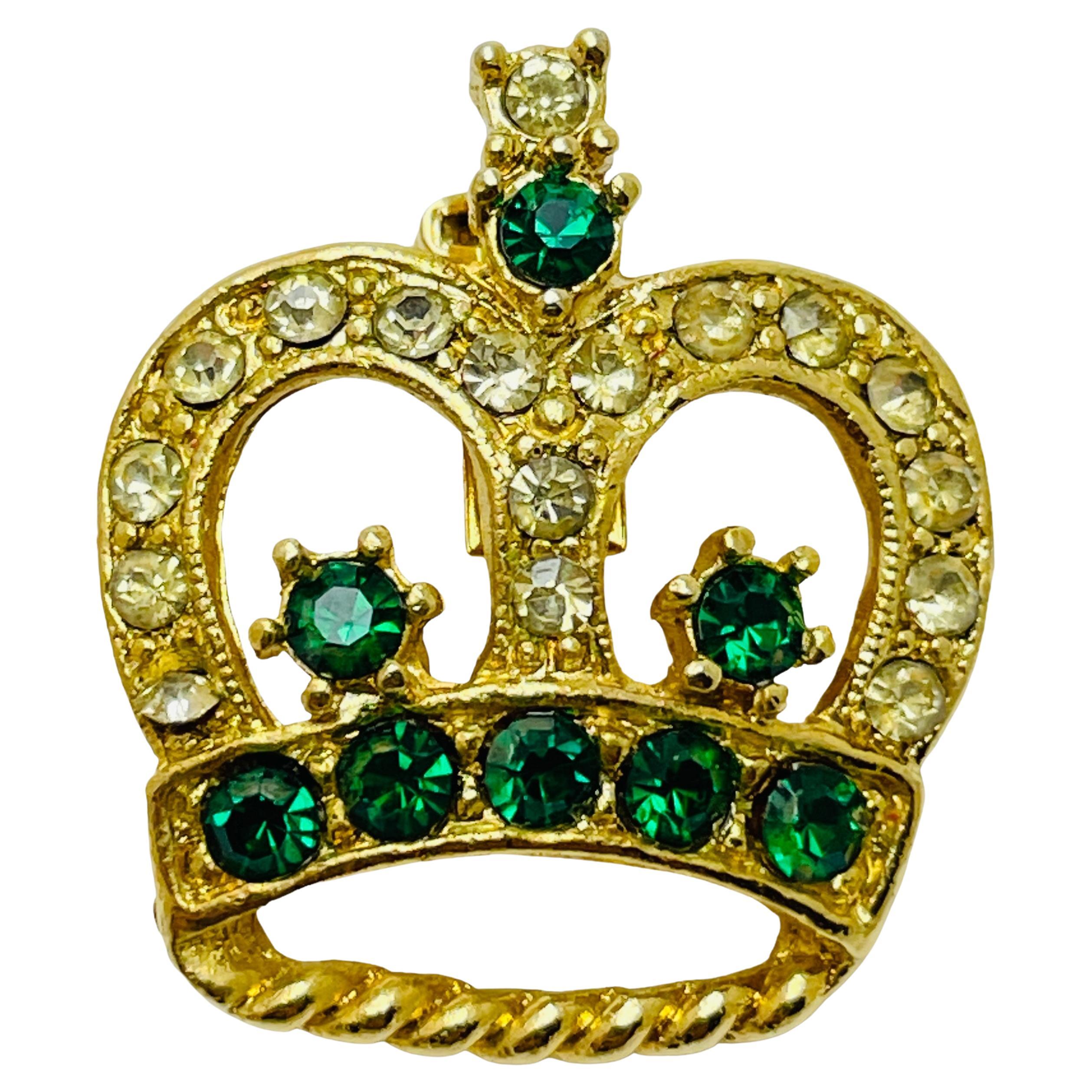 Corona vintage oro esmeralda strass broche de diseño en venta