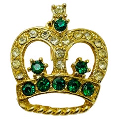  Vintage crown gold emerald rhinestones designer brooch