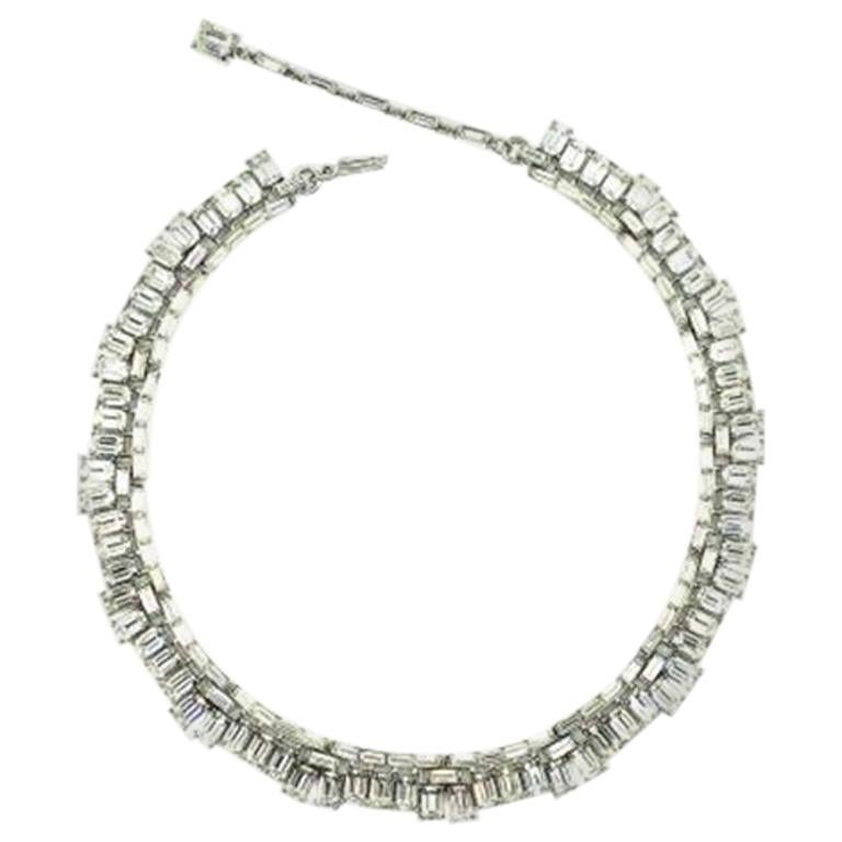 Vintage Crown Trifari Art Deco Crystal Cocktail Necklace 1950S For Sale at 1stDibs