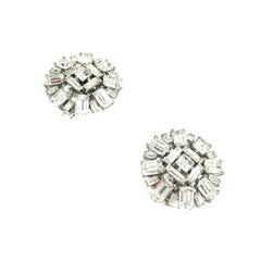Vintage Crown Trifari Art Deco Silver & Crystal Cocktail Earrings 1950s