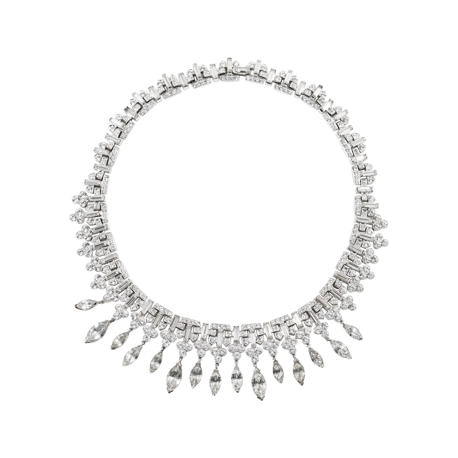 Vintage Crown Trifari Baguette and Round Choker with Dangling Pear circa 1940s In Good Condition In New York, NY