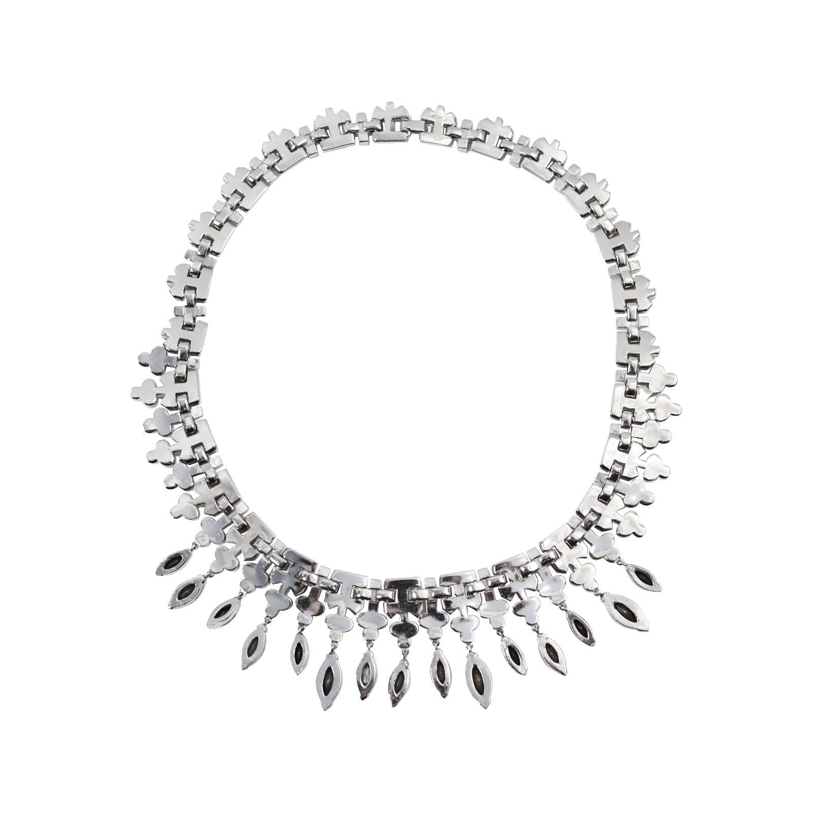 Women's Vintage Crown Trifari Baguette and Round Choker with Dangling Pear circa 1940s
