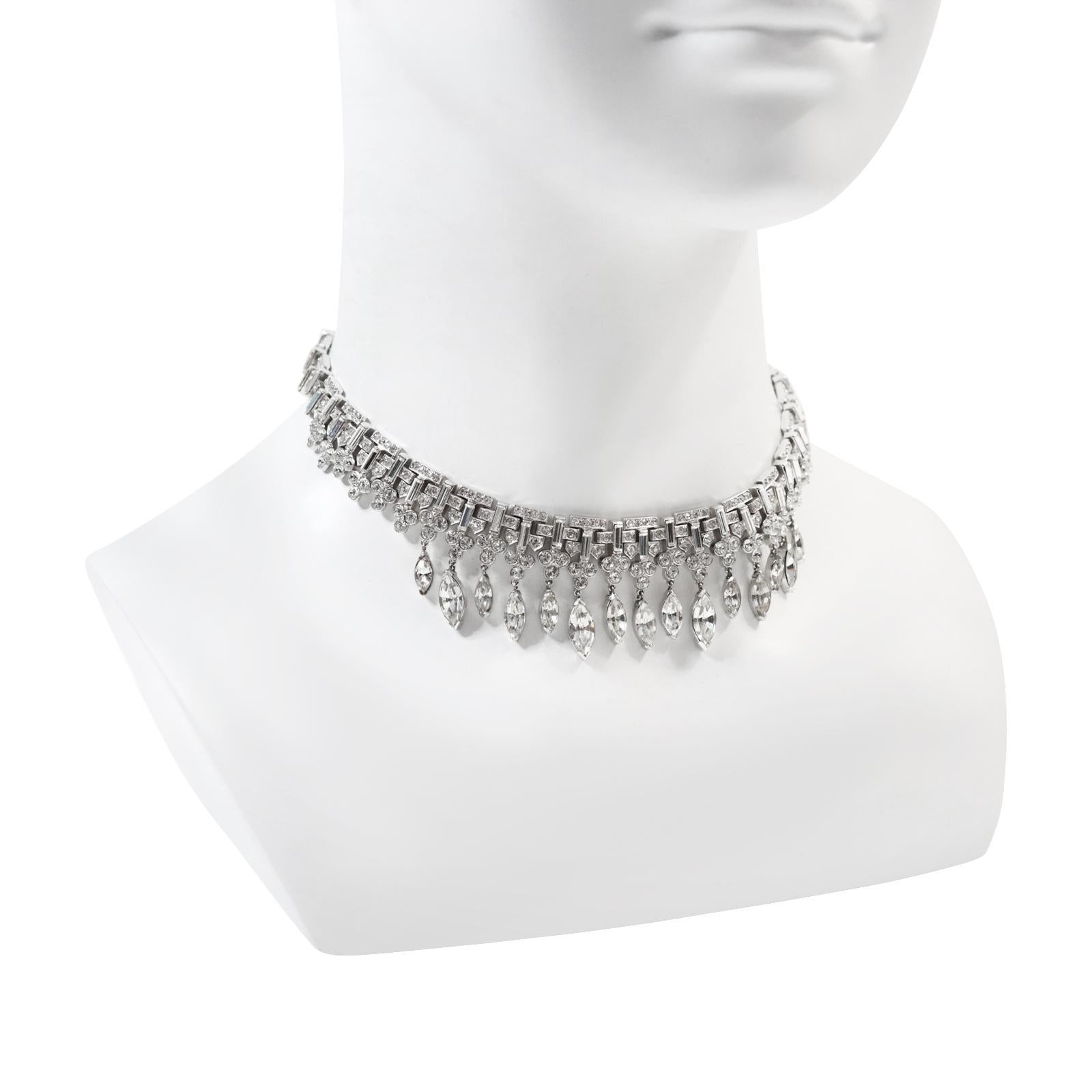 Vintage Crown Trifari Baguette and Round Choker with Dangling Pear circa 1940s 3
