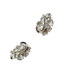 Vintage Crown Trifari Crystal Swirl Earrings 1940s