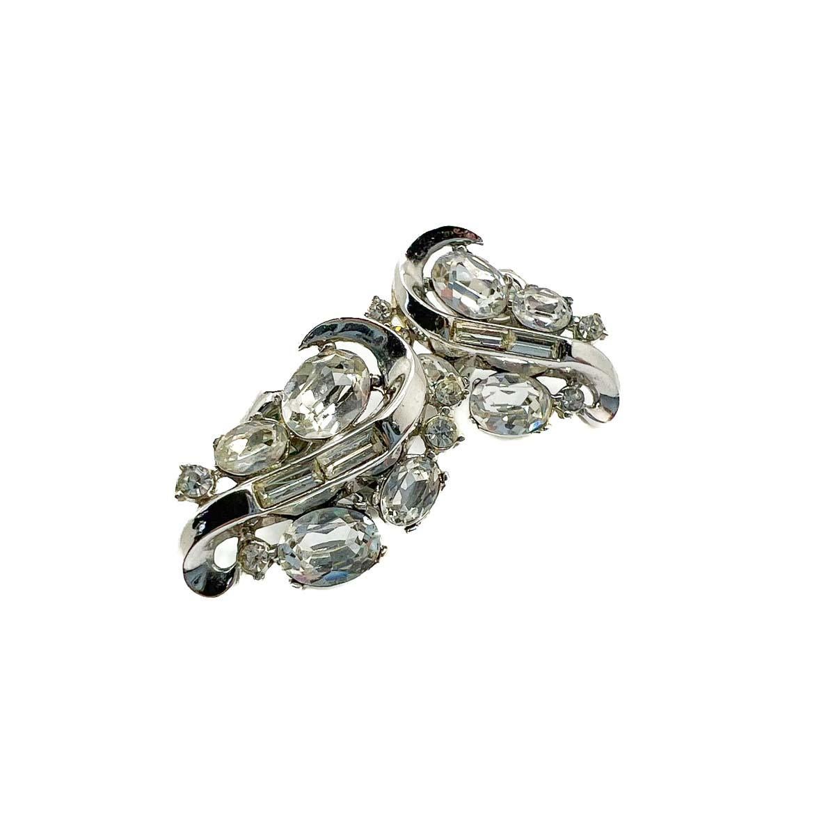 Vintage Crown Trifari Crystal Swirl Earrings 1940s For Sale 1