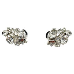 Retro Crown Trifari Crystal Swirl Earrings 1940s