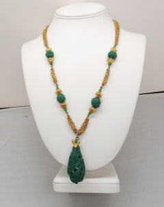 Vintage Crown Trifari Faux-Jade Pendant Necklace