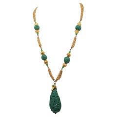 Vintage Crown Trifari Faux-Jade Pendant Necklace