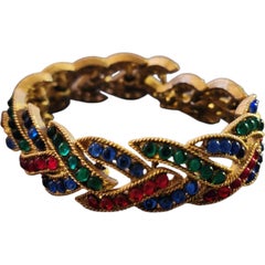 Bracciale a maglie intrecciate con strass multicolore Crown Trifari Vintage