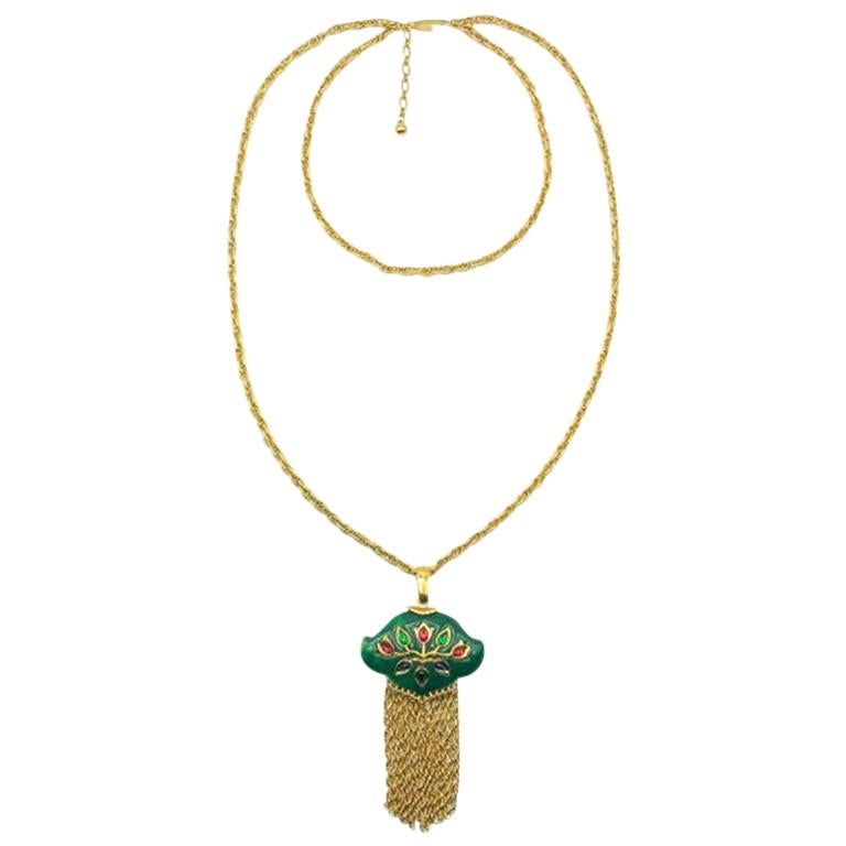 Vintage Crown Trifari Persian Garden Tassel Necklace 1960s For Sale