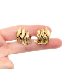 Vintage Crown Trifari Sculpted Leaf Earrings 1960s