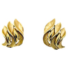 Vintage Crown Trifari Sculpted Leaf Earrings 1960s