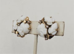 Vintage Crown Trifari Tutti Fruity Fruit Salad White Acorn Clip Earrings