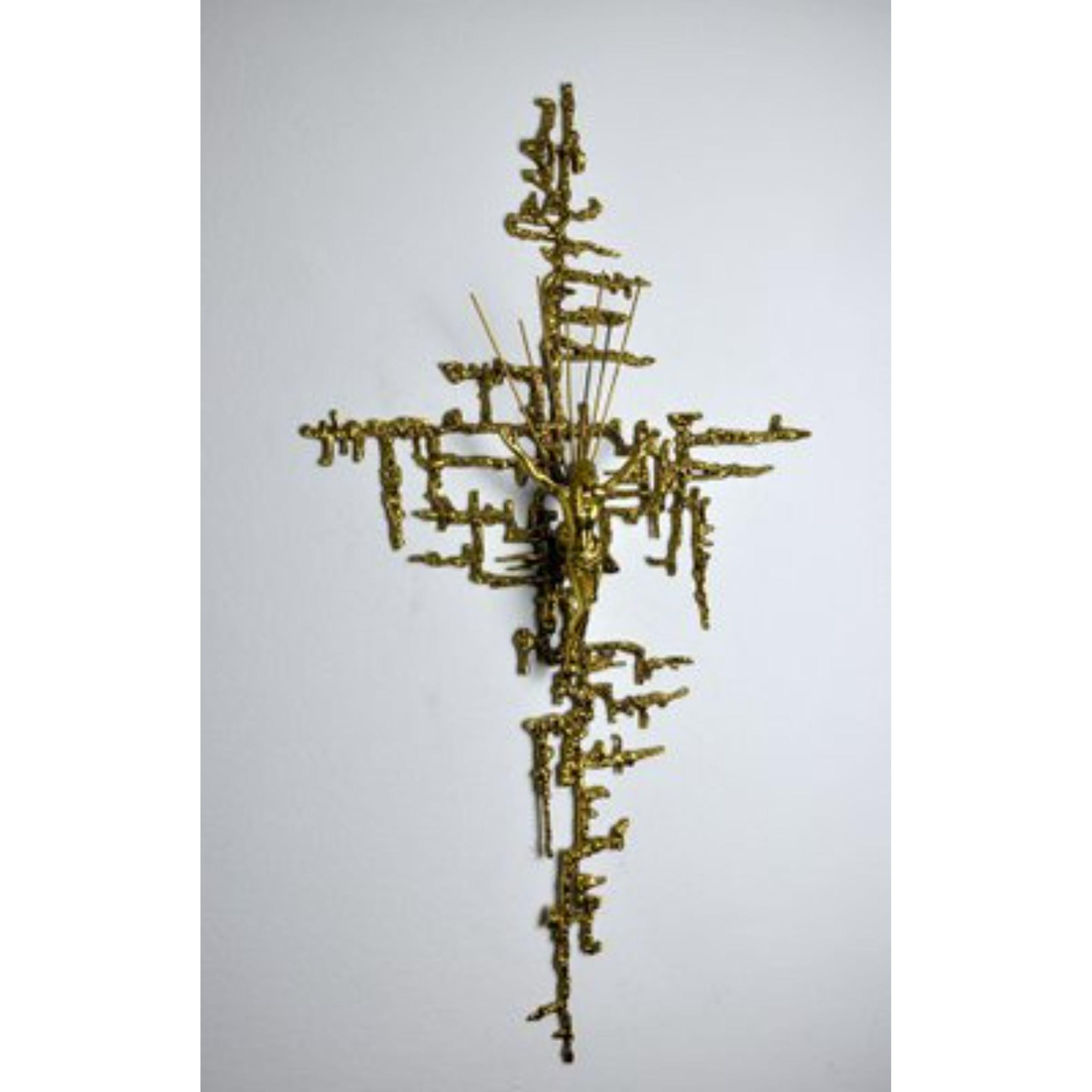 Vintage-Kristallkreuz Christi aus Messing, Spanien, 1980er Jahre (Hollywood Regency) im Angebot