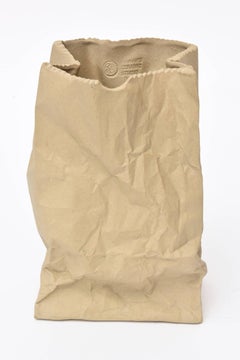 Vintage Crushed Brown Paper Bag Ceramic Sculpture or Vase